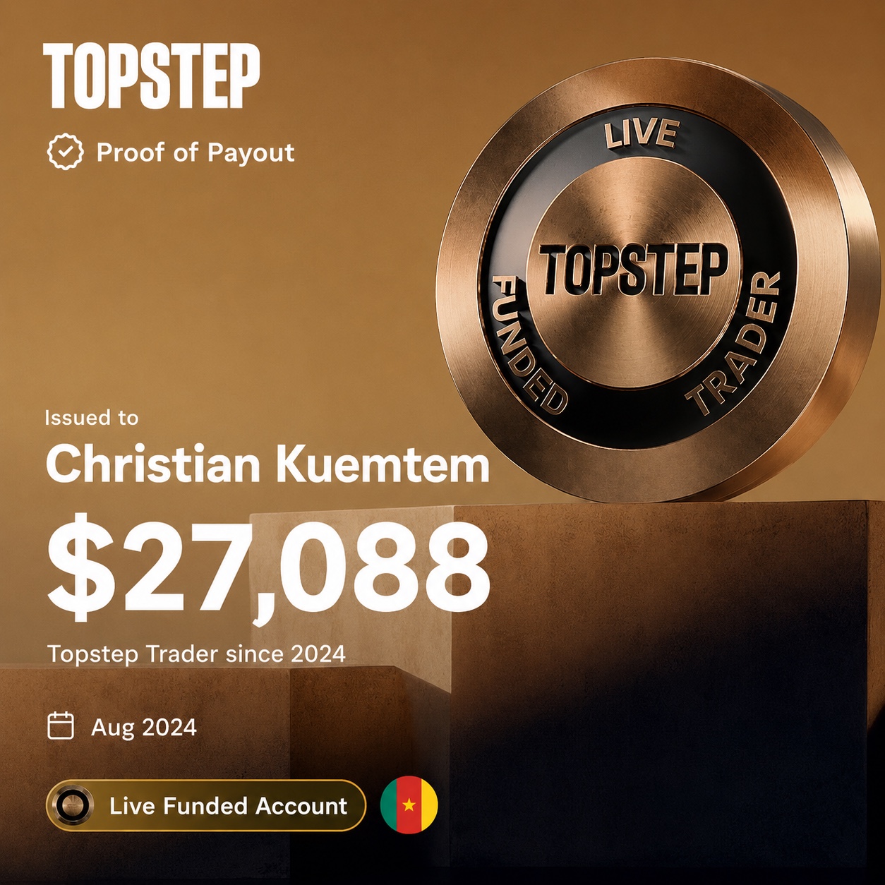 Payout Topstep de Christian Kuemtem de 27 088 dollars