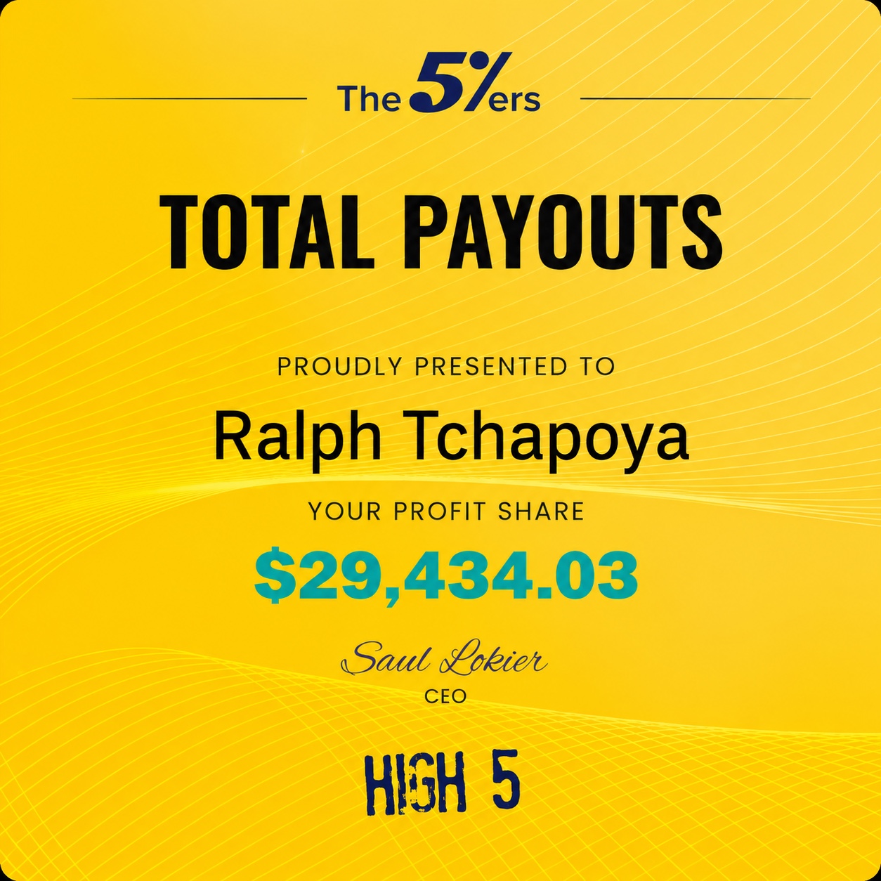 Payout The5ers de Ralph Tchapoya de 29 434 dollars et 3 cents