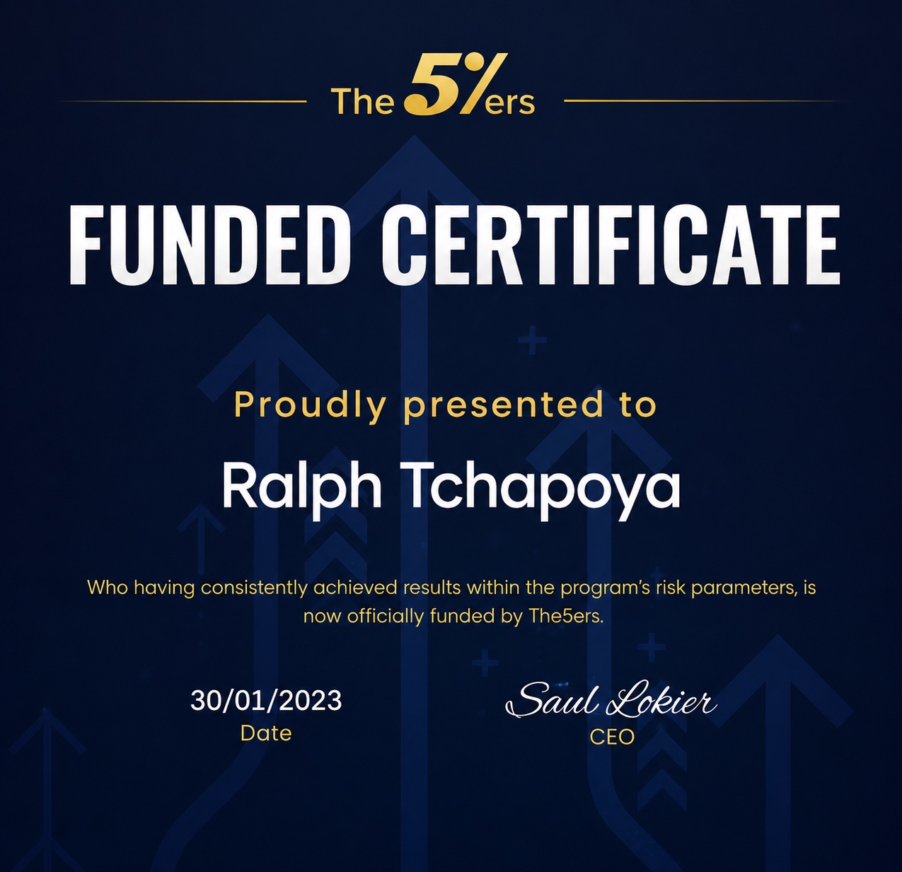 Certification de compte financé The5ers de Ralph Tchapoya